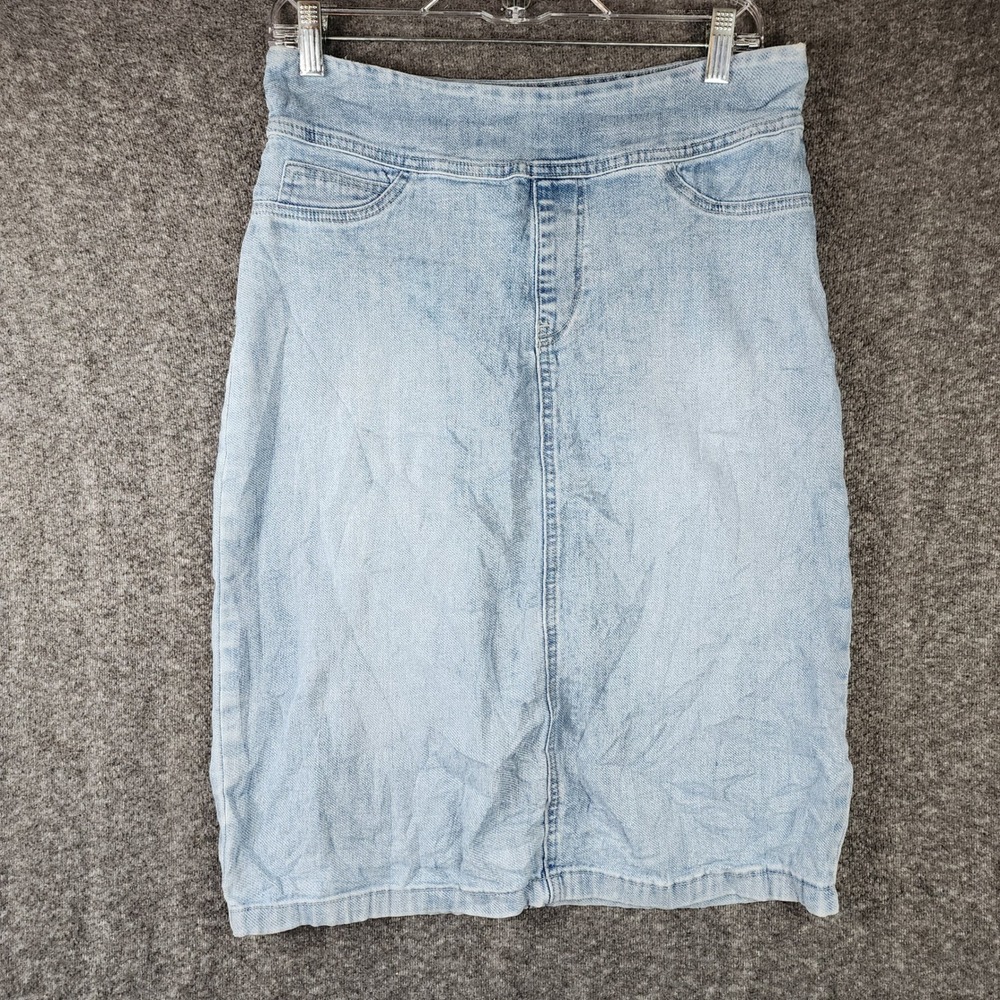 Main Street Exchange Skirt Womens 4 Denim Midi Light Blue Pull On EUC